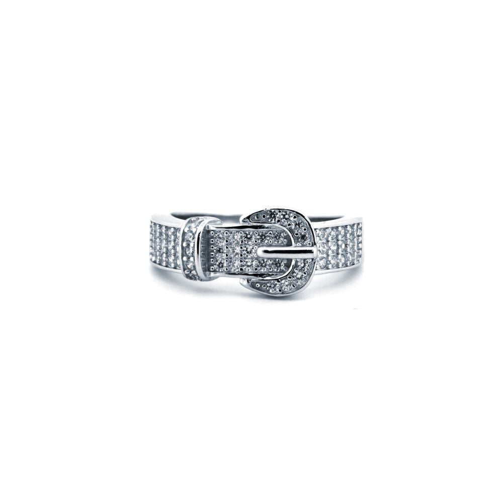 925 Silver Rhodium Cubic Zirconia Set Buckle Ring