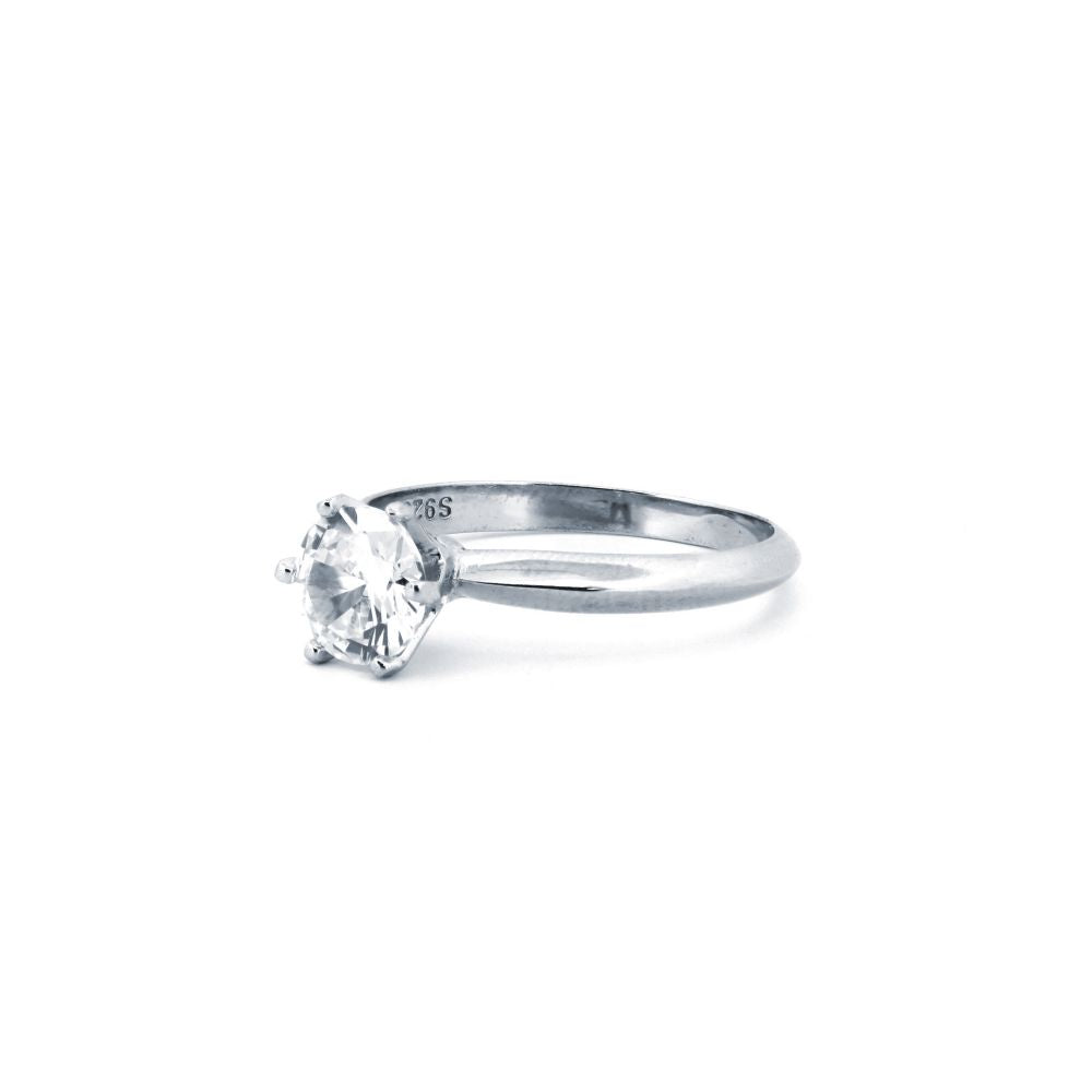 925 Silver Rhodium Cubic Zirconia Set Solitaire Ring
