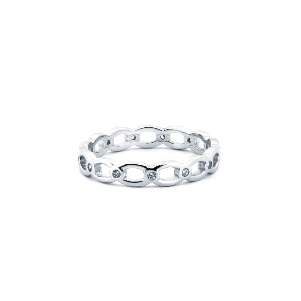 925 Silver Rhodium Cubic Zirconia Set Dress Ring