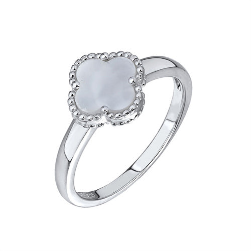 925 Silver Rhodium Clover Ring MOP