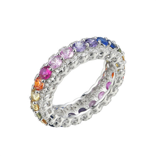 ARN193- | 925 Silver Rhodium Plated Multi Col Cubic Zirconia Full Eternity Ring