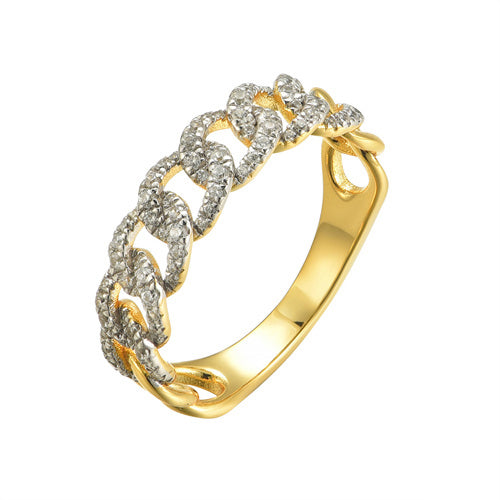 925 Siver 14ct Gold Plated Cubic Zirconia Set Curb Dress Ring