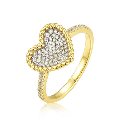 925 Siver 14ct Gold Plated Cubic Zirconia Set Heart Cluster Ring