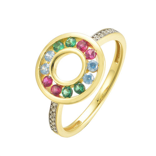 925 Siver 14ct Gold Plated Multo Col Cubic Zirconia Set Circle of Life Ring