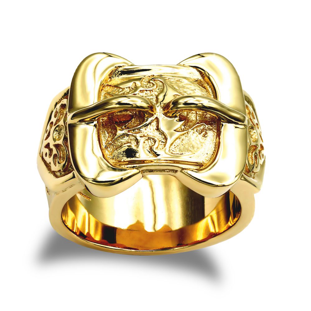 ARN200-GP | 925 Sterling Silver hand finished premium weight carved double buckle design ring