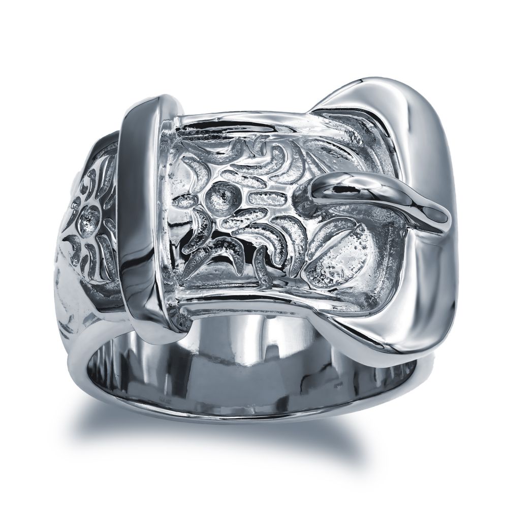 ARN203 | 925 Sterling Silver hand finished premium weight carved buckle design ring