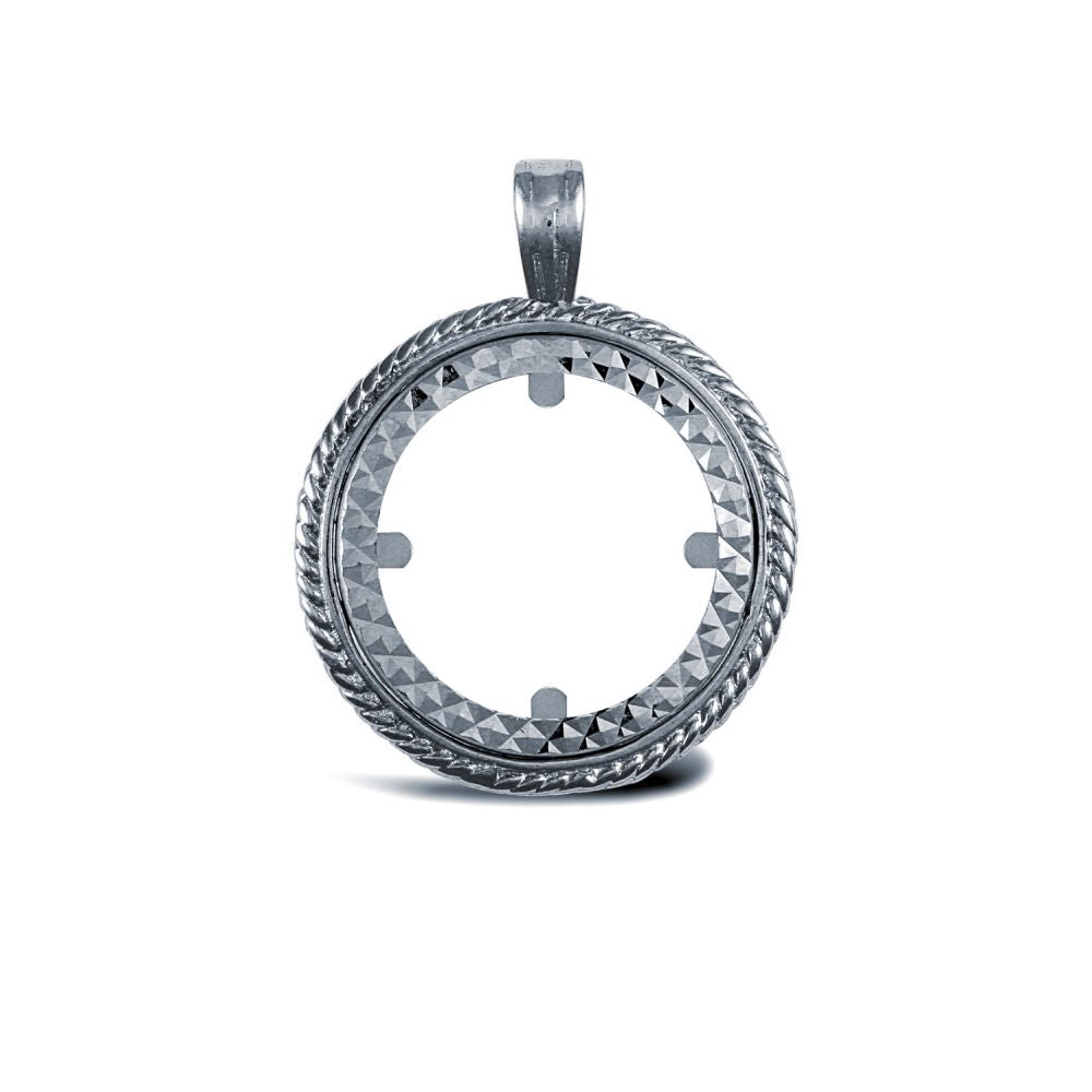 925 Silver Sovereign Size Pendant Mount Rope Edge