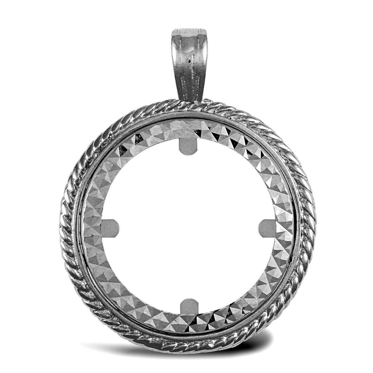 925 Silver Sovereign Size Pendant Mount Rope Edge