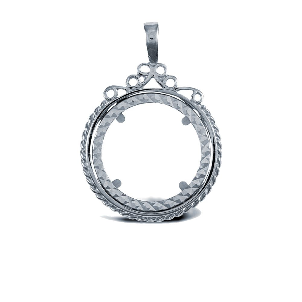 925 Silver Half Sovereign Size Pendant Mount Rope Edge