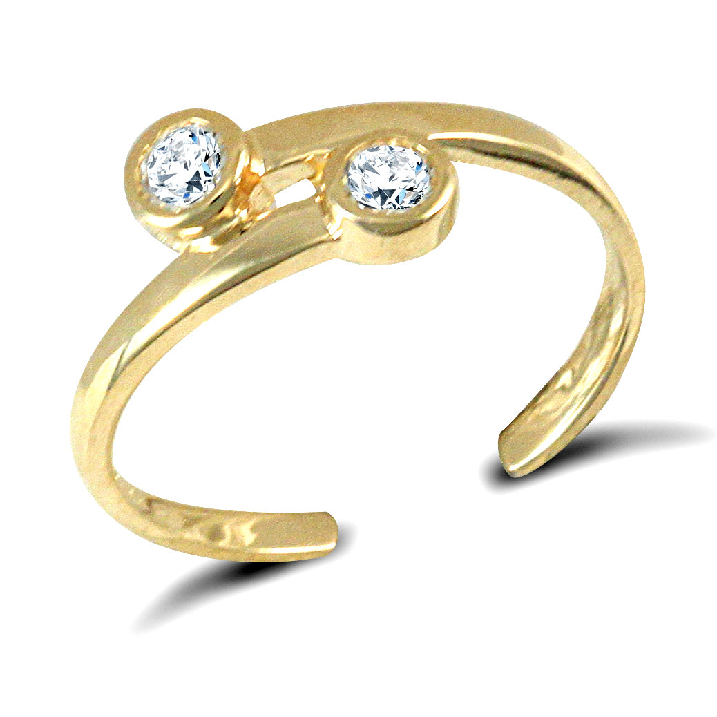 925 Silver Gold Plated Cross Over Cubic Zirconia Set Toe Ring