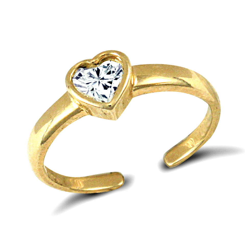 925 Silver Gold Plated Cubic Zirconia Set Heart Toe Ring
