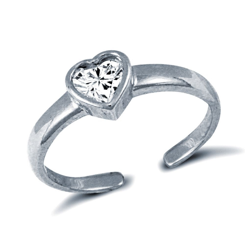 925 Silver Cubic Zirconia Set Heart Toe Ring