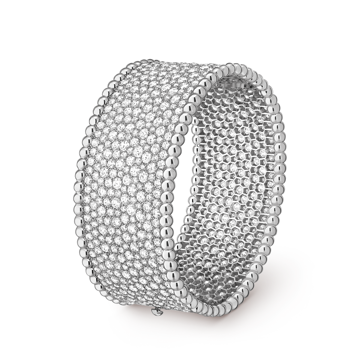 Van Cleef & Arpels Perlée Diamonds Small Cuff Bracelet 18K White Gold