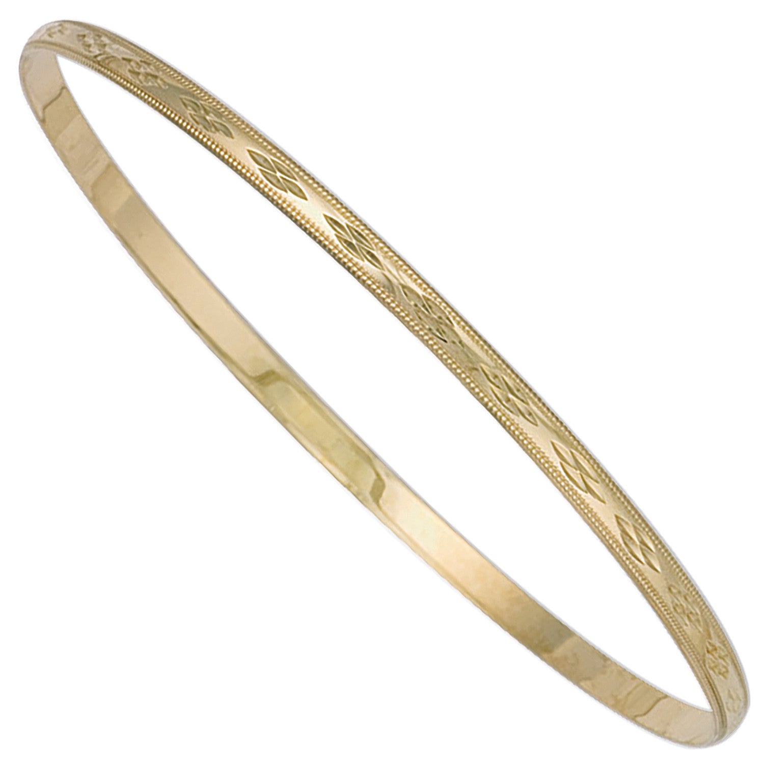 Yellow Gold 3mm D/C D - Shaped Slave Bangle - 9ct Gold