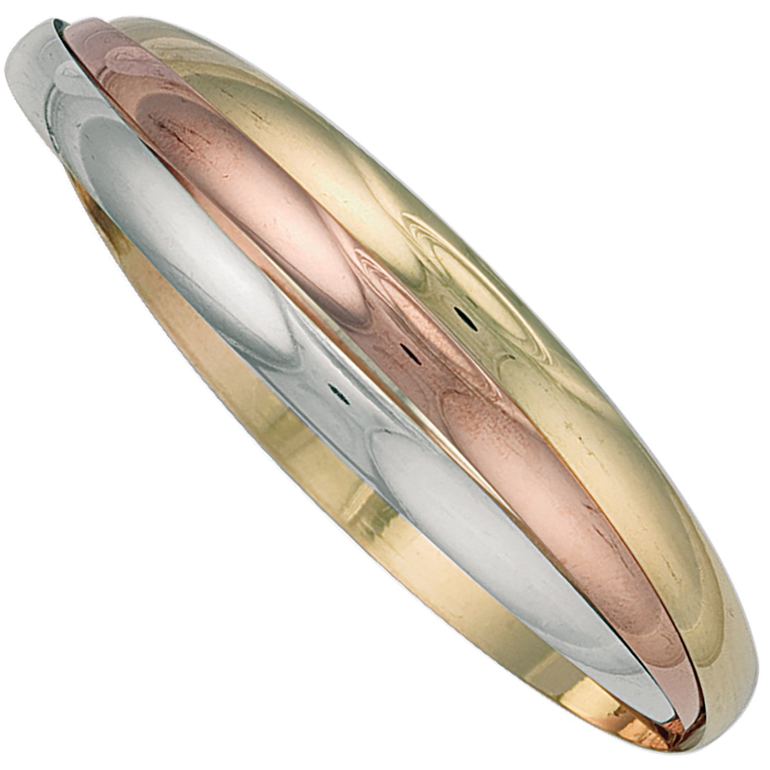 Yellow White & Rose Gold Russian Wedding 5mm Bangle - 9ct Gold