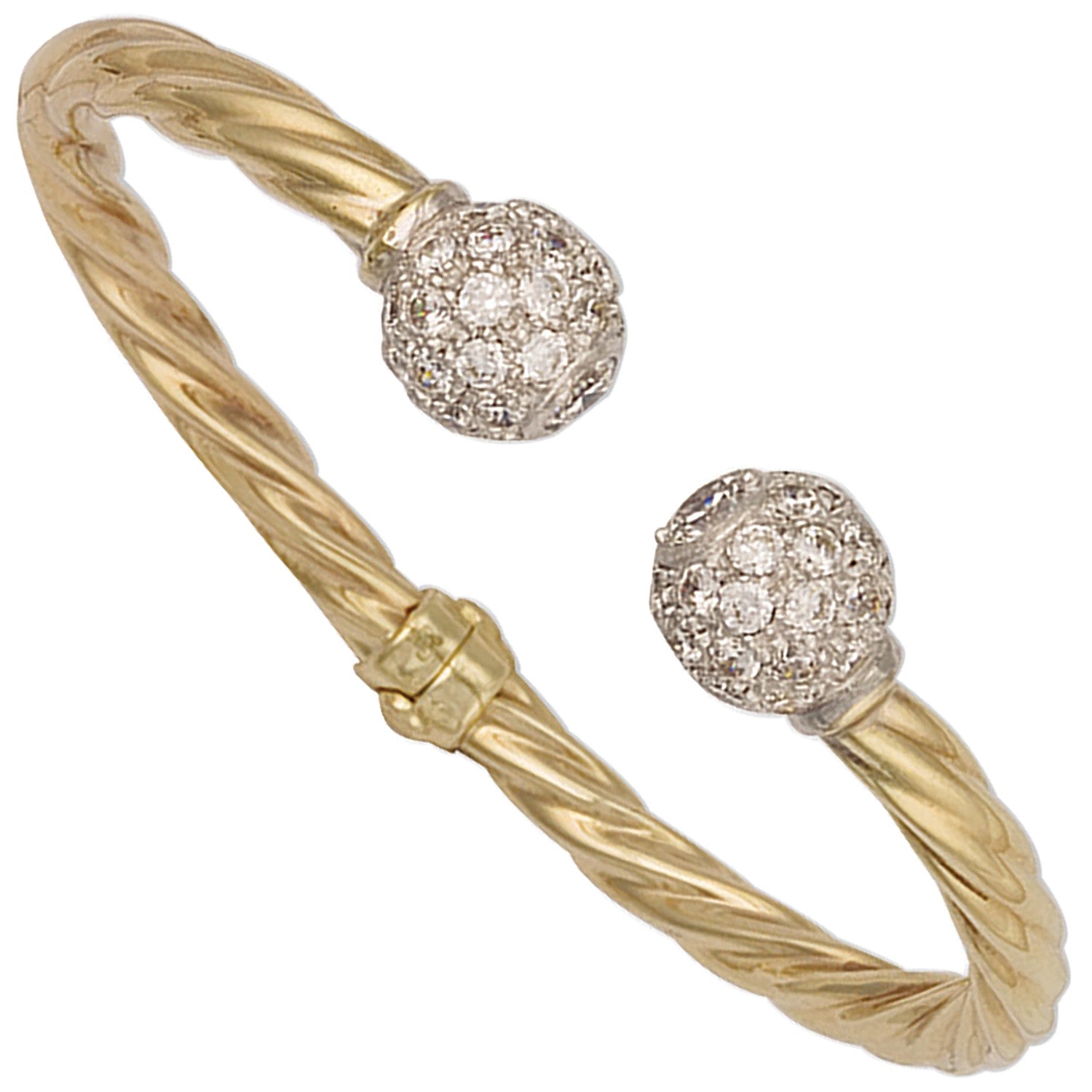Yellow Gold Hinghed Twisted Cubic Zirconia Torque Bangle - 9ct Gold