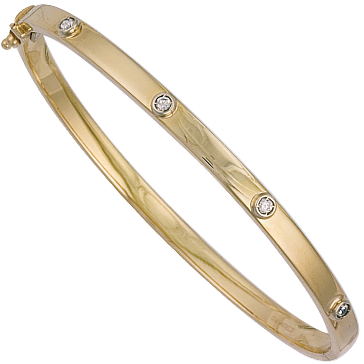 Yellow Gold Hollow Cubic Zirconia Oval Bangle - 9ct Gold