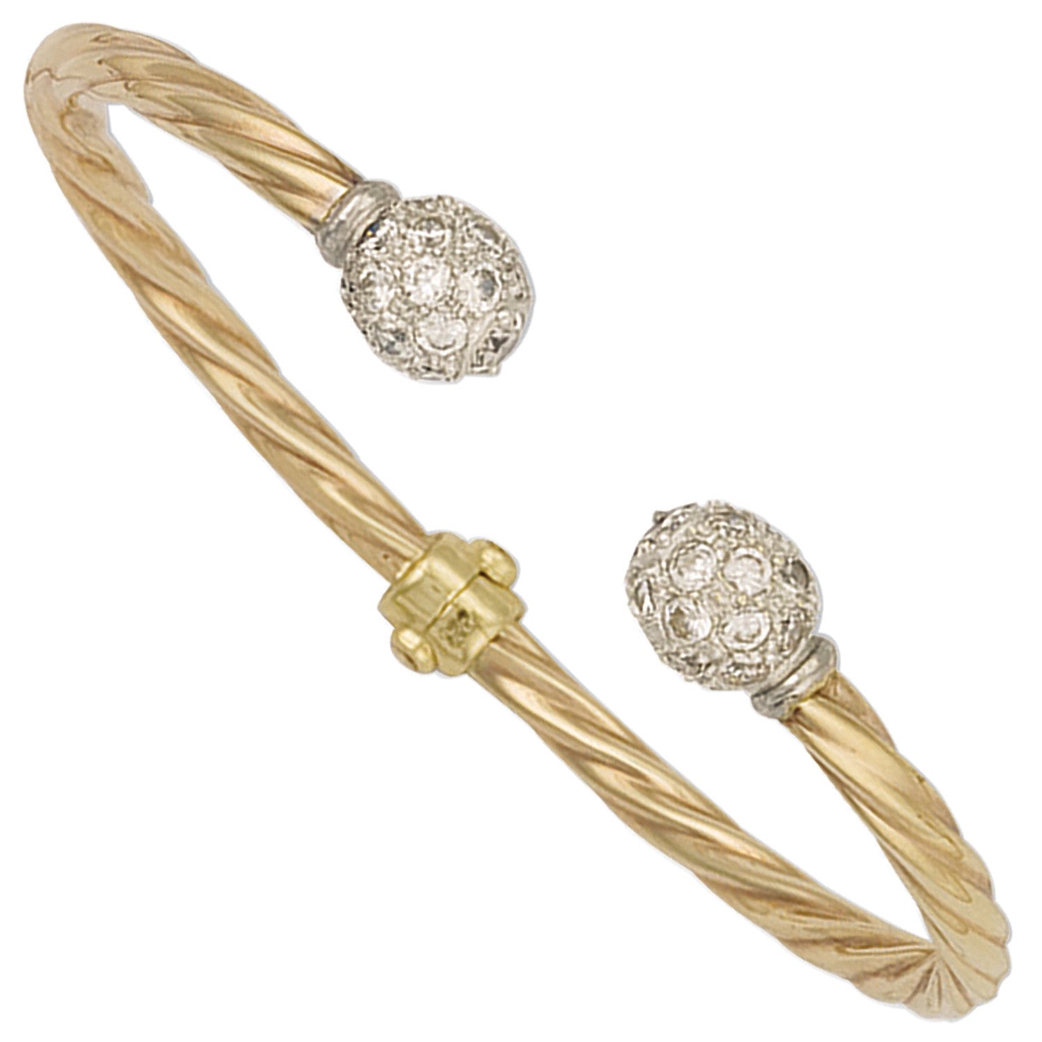 Yellow Gold Hinghed Twisted Cubic Zirconia Torque Bangle - 9ct Gold