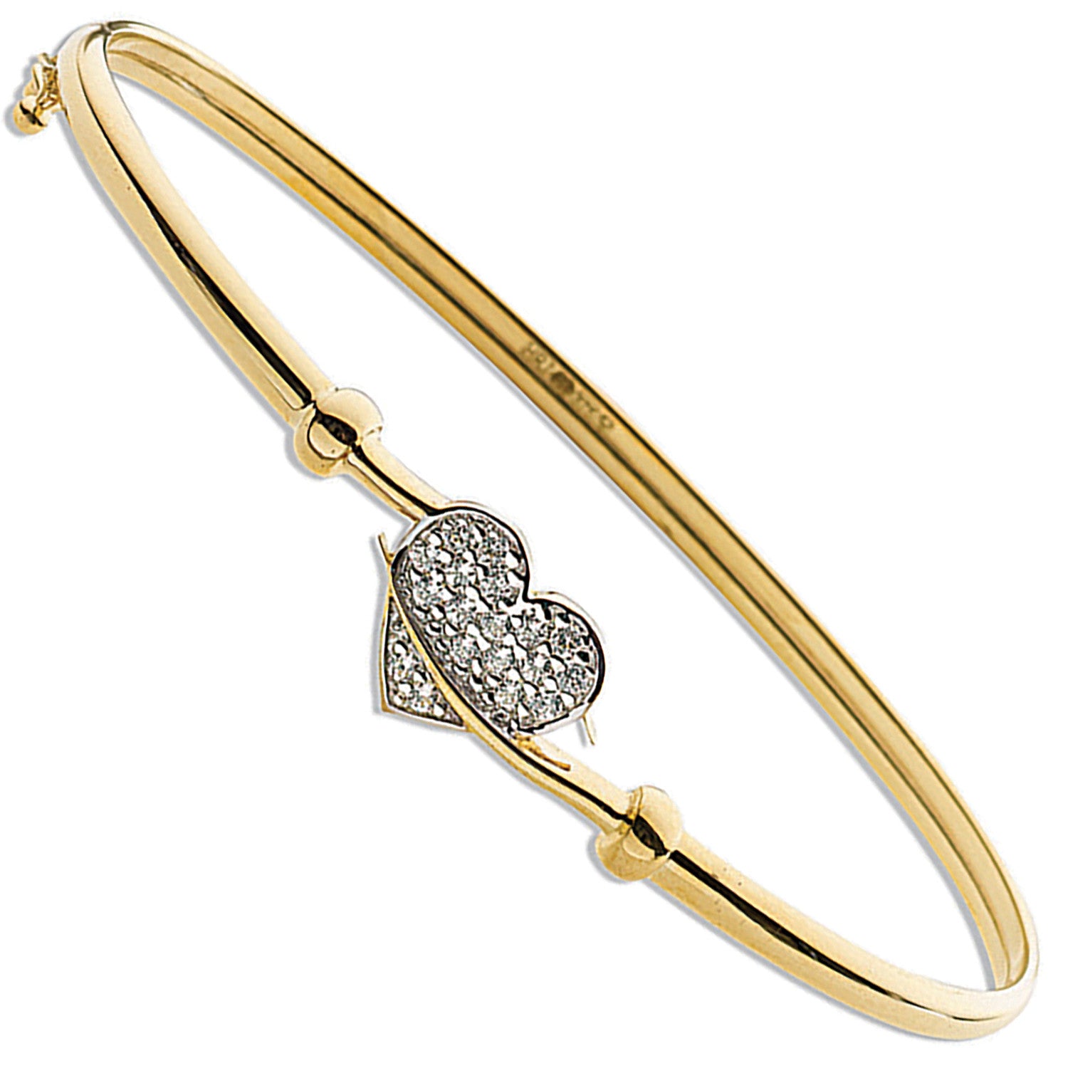 Yellow Gold Cubic Zirconia Heart Bangle - 9ct Gold