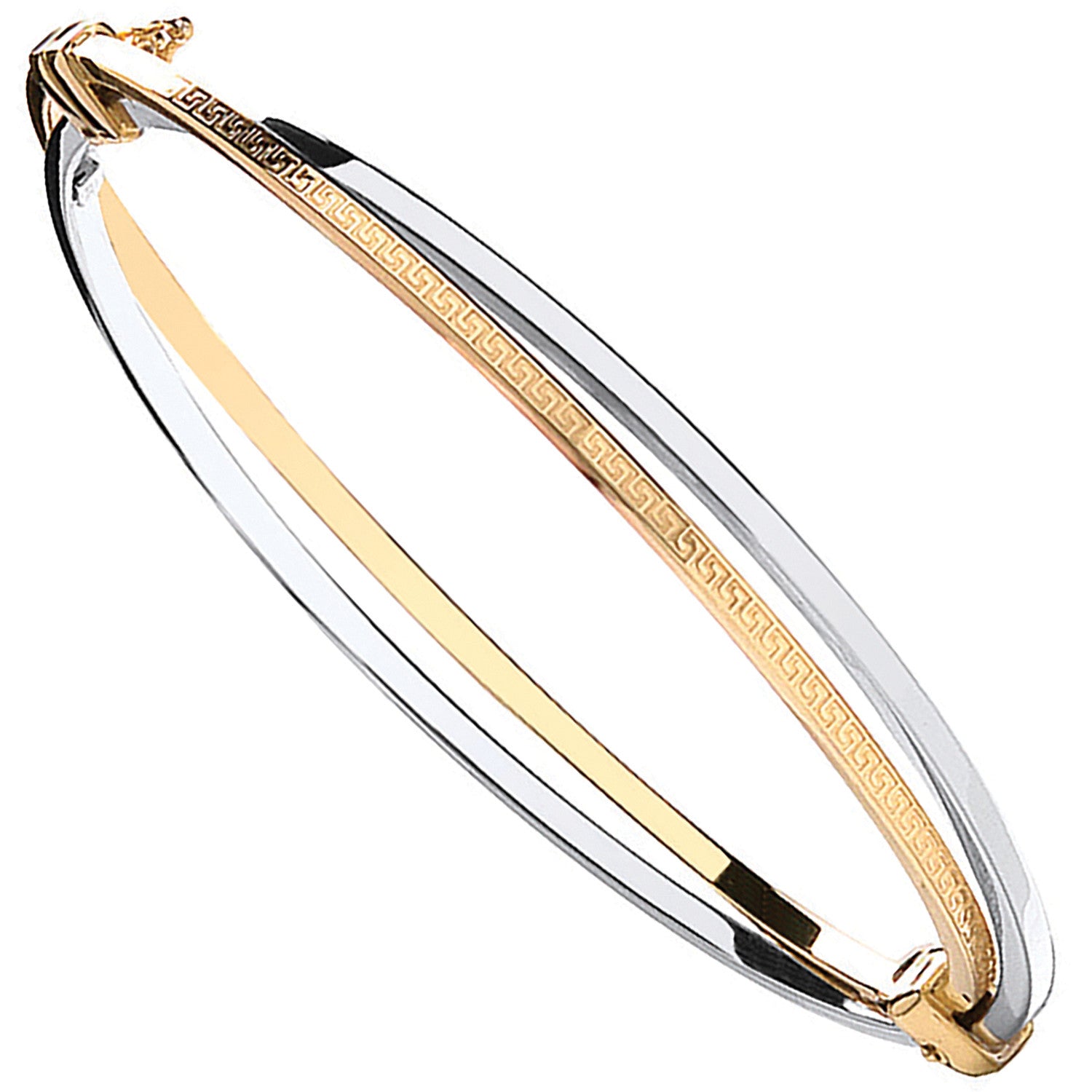 Yellow & White Gold Two Row Bangle With Greek Key Pattern - 9ct Gold