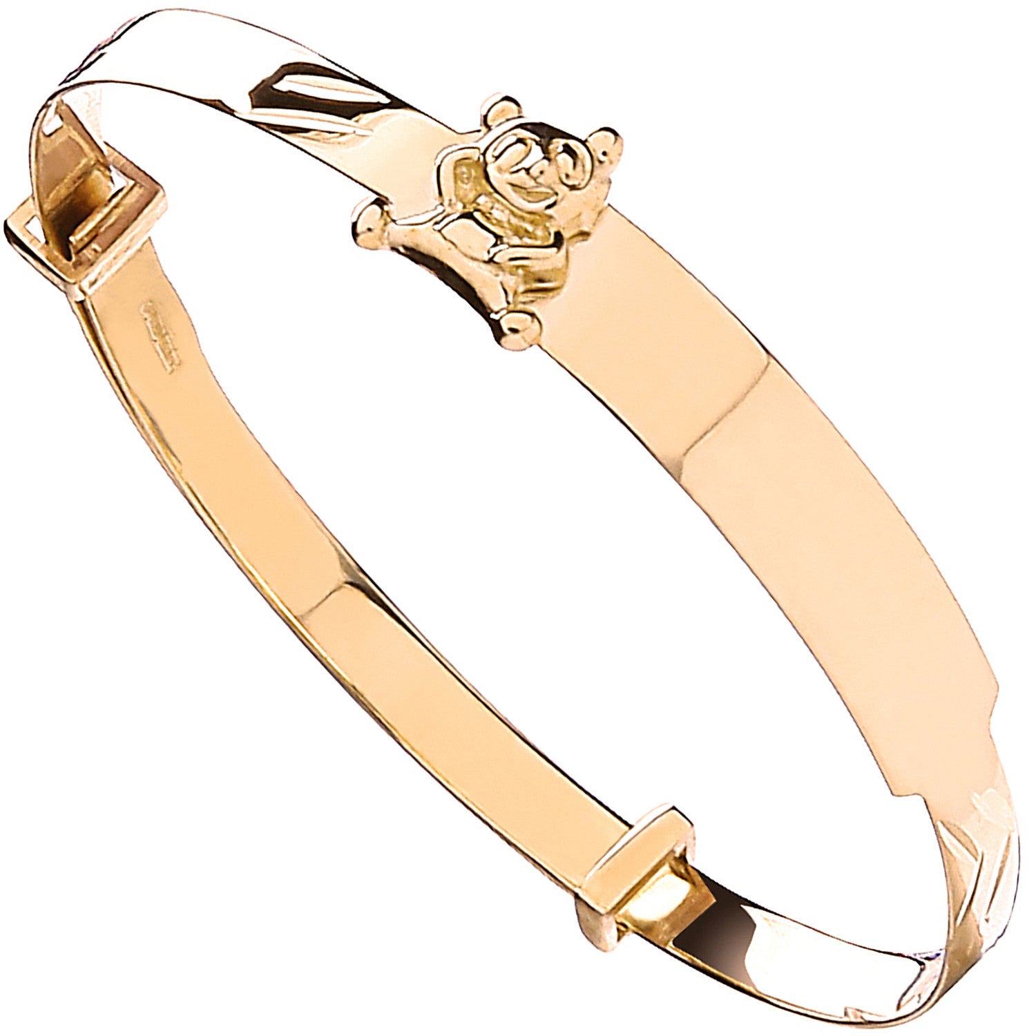 Yellow Gold Expandable Baby ID Bangle With Teddy on ID - 9ct Gold