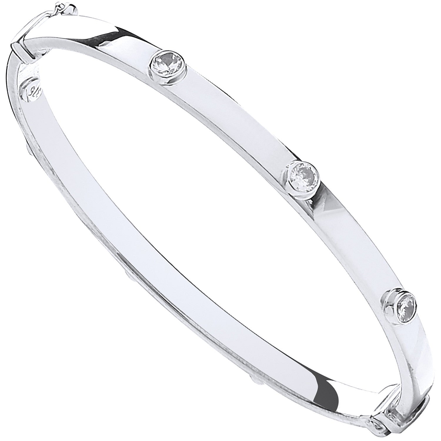 White Gold Hollow Oval Baby Cubic Zirconia Bangle - 9ct Gold