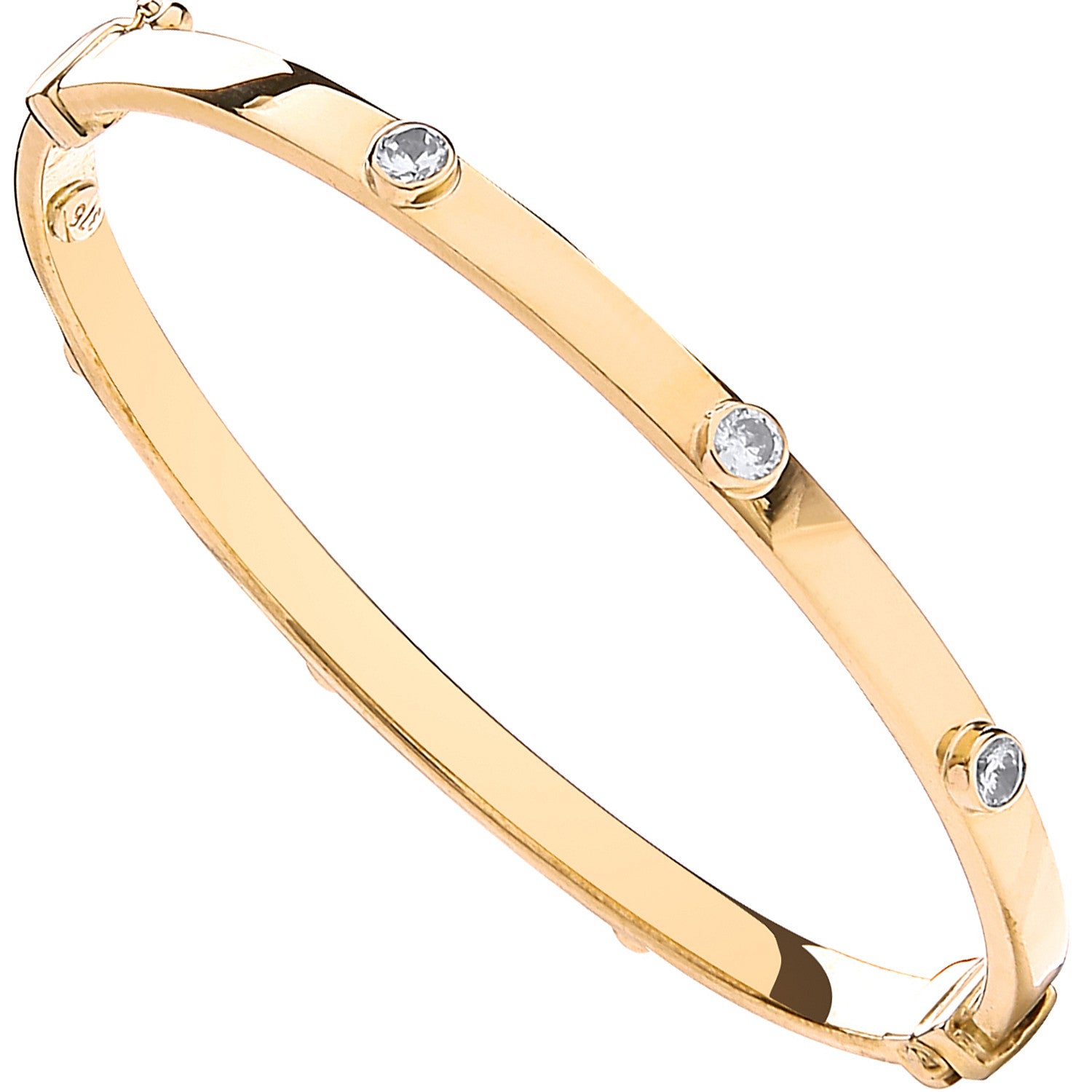 Yellow Gold Hollow Oval Baby Cubic Zirconia Bangle - 9ct Gold