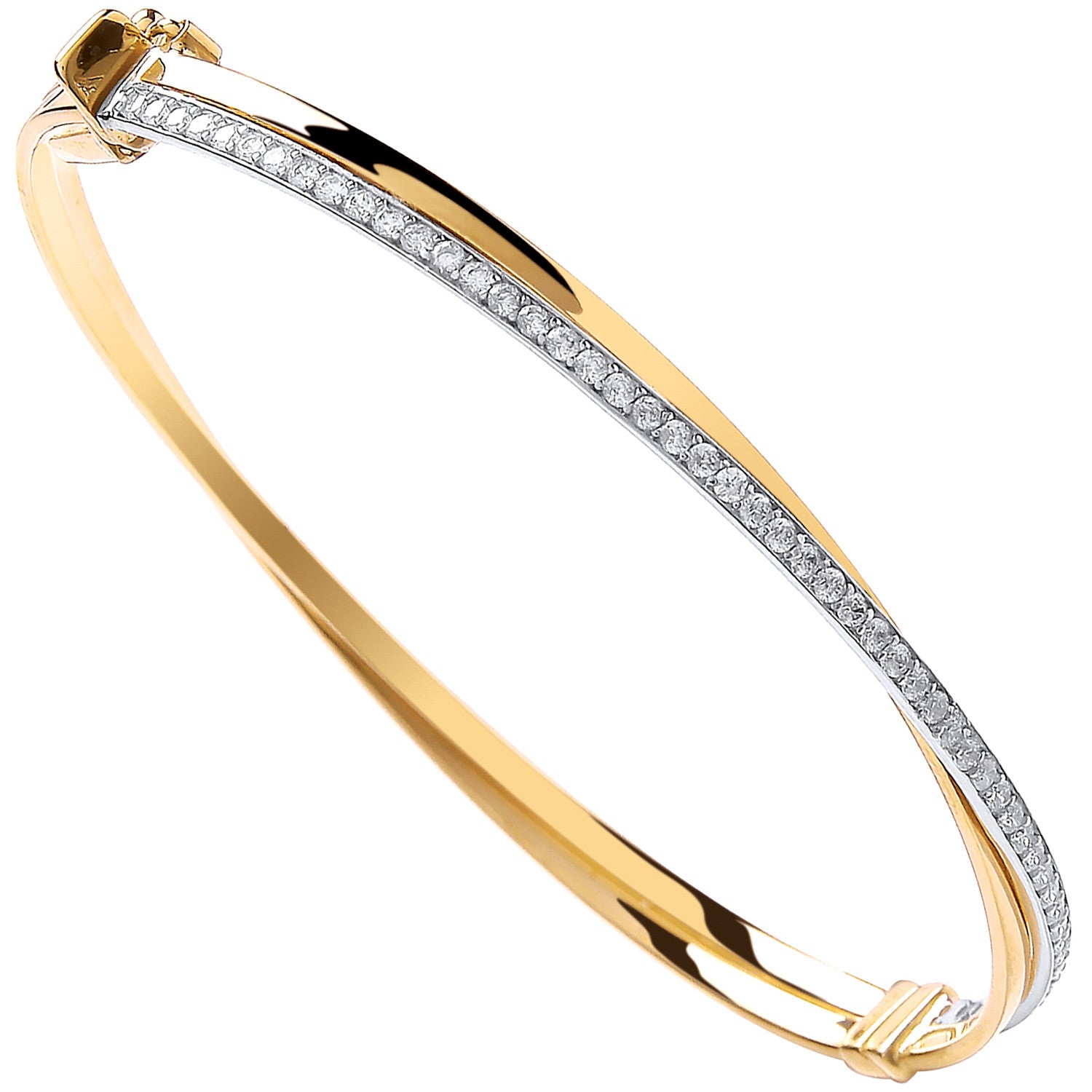 Yellow Gold X Over Cubic Zirconia Ladies Bangle - 9ct Gold