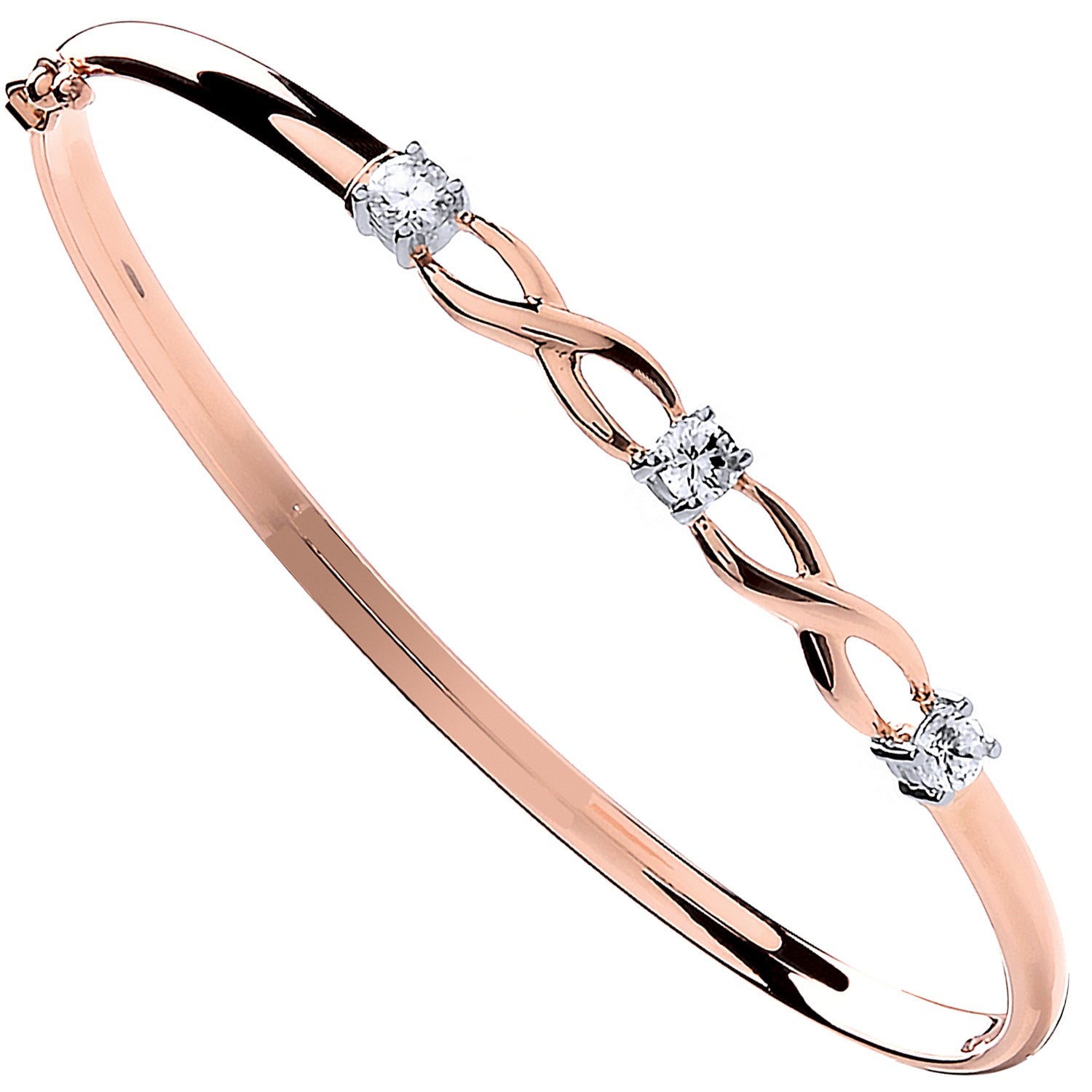 Rose Gold Cubic Zirconia Bangle - 9ct Gold