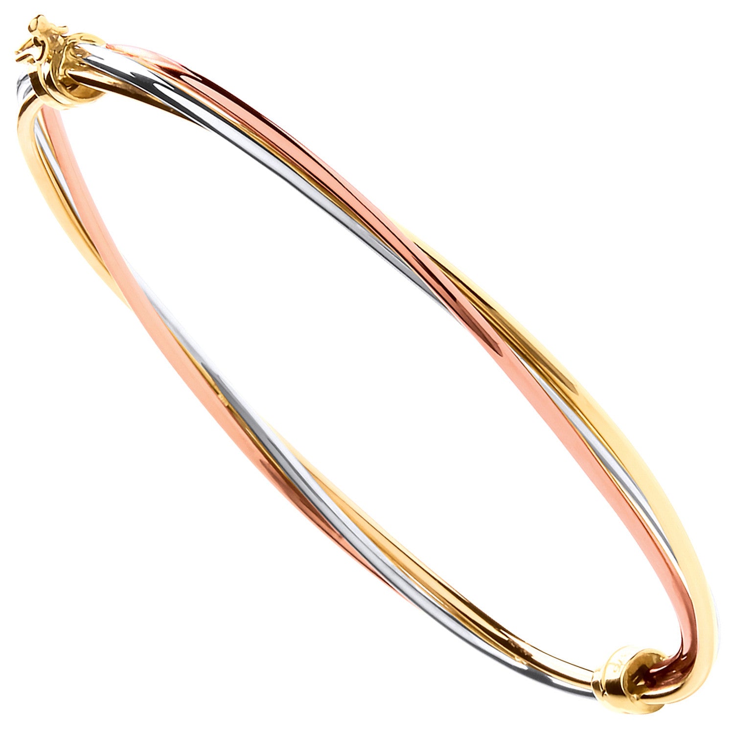 Bracelet jonc creux en or jaune, blanc et rose - Or 9 carats