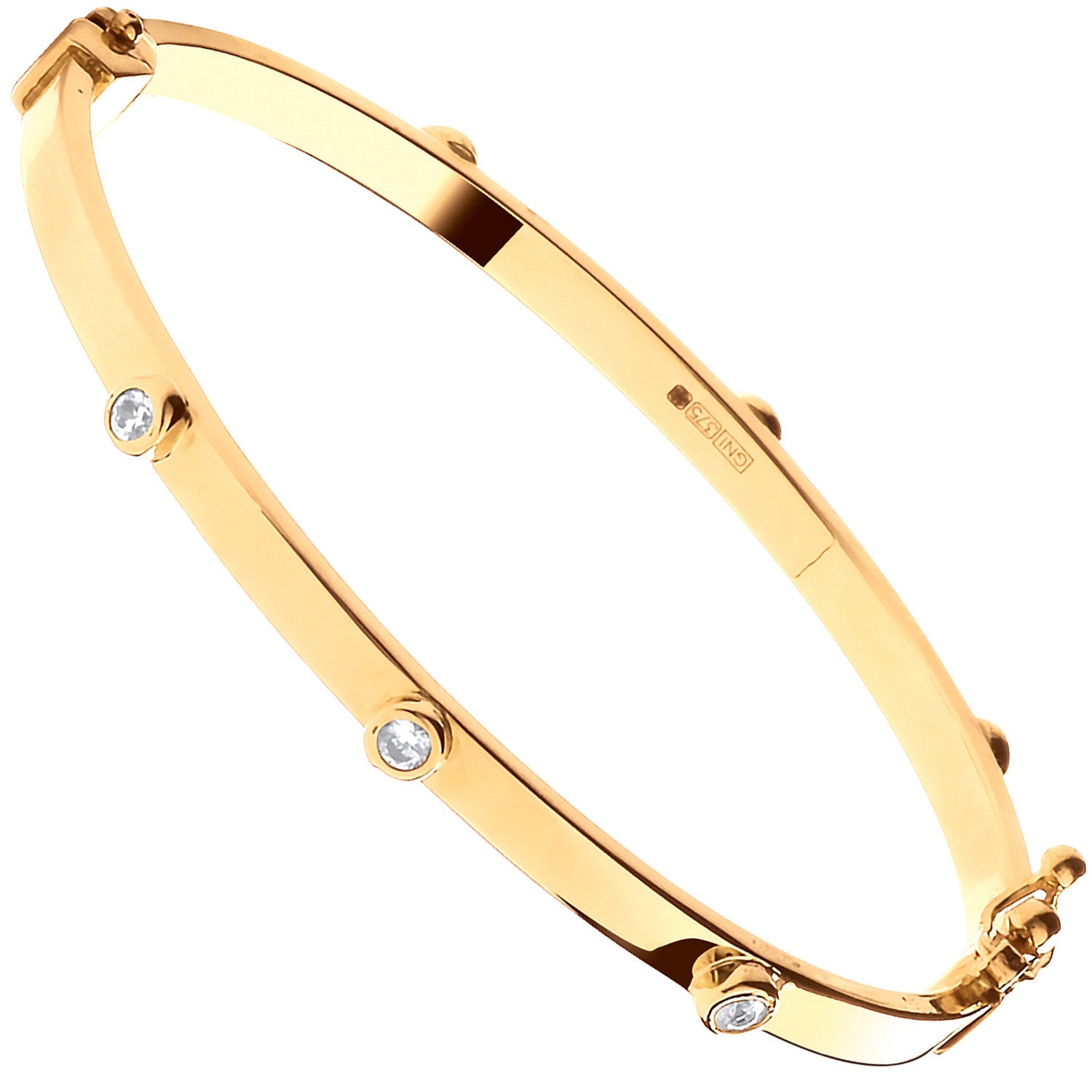 Yellow Gold Hollow Oval Cubic Zirconia Baby Bangle - 9ct Gold