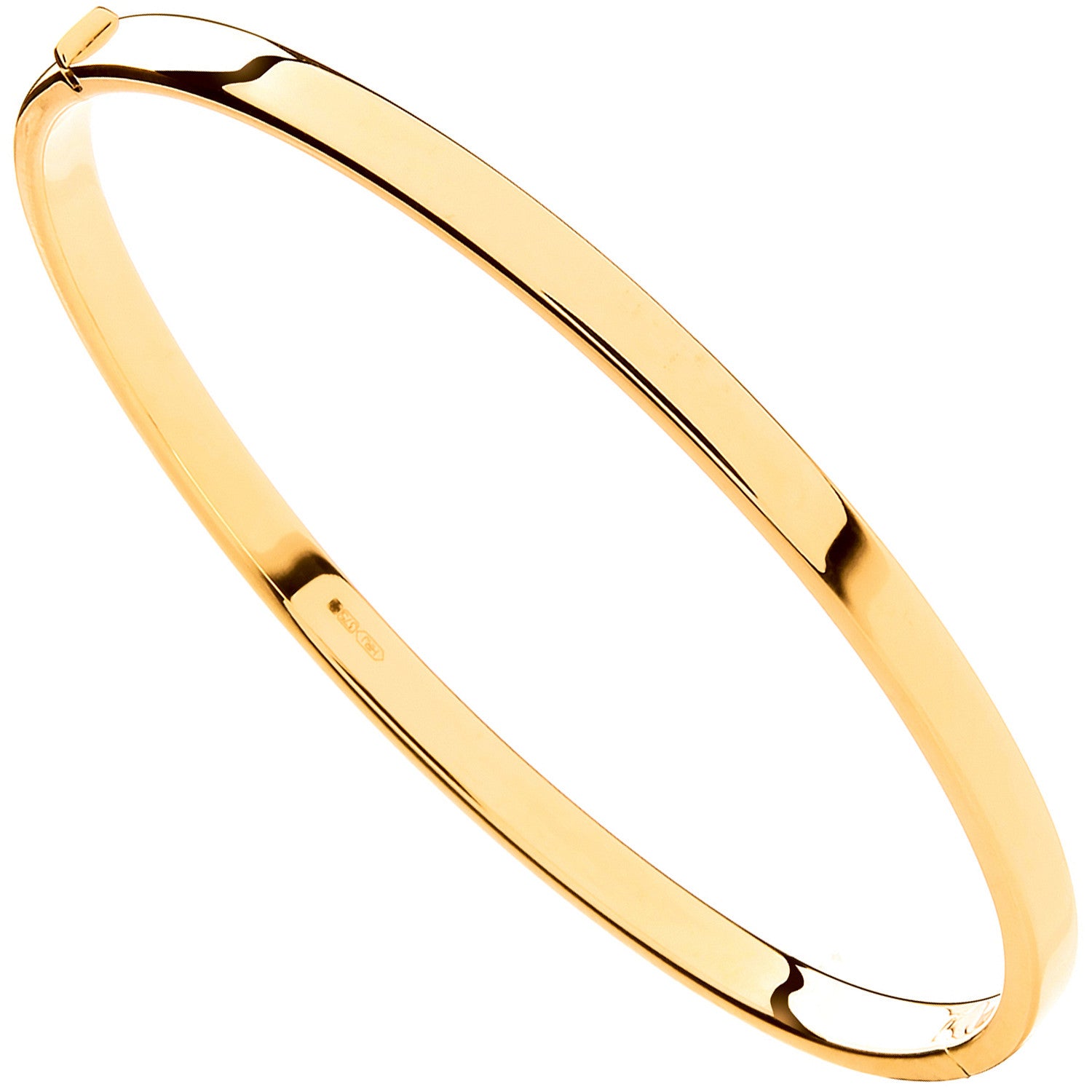 Yellow Gold Hollow Flat Hinged Ladies Bangle - 9ct Gold