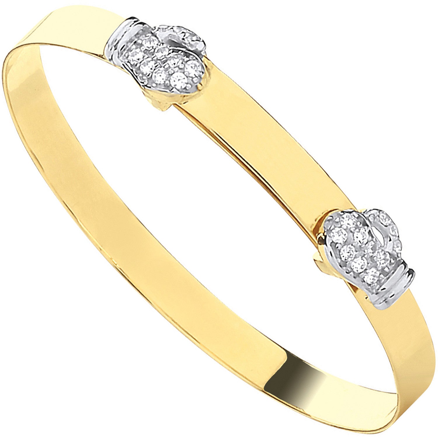 Yellow Gold Cubic Zirconia Boxing Gloves Expandable Baby Bangle - 9ct Gold