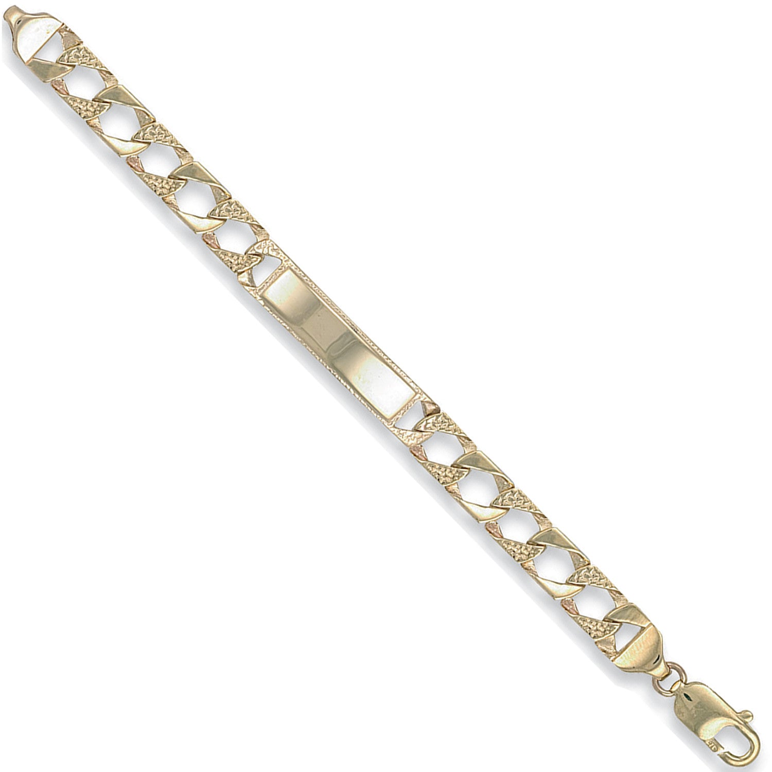 Yellow Gold Plain & Bark Casted Curb Baby ID Bracelet - 9ct Gold