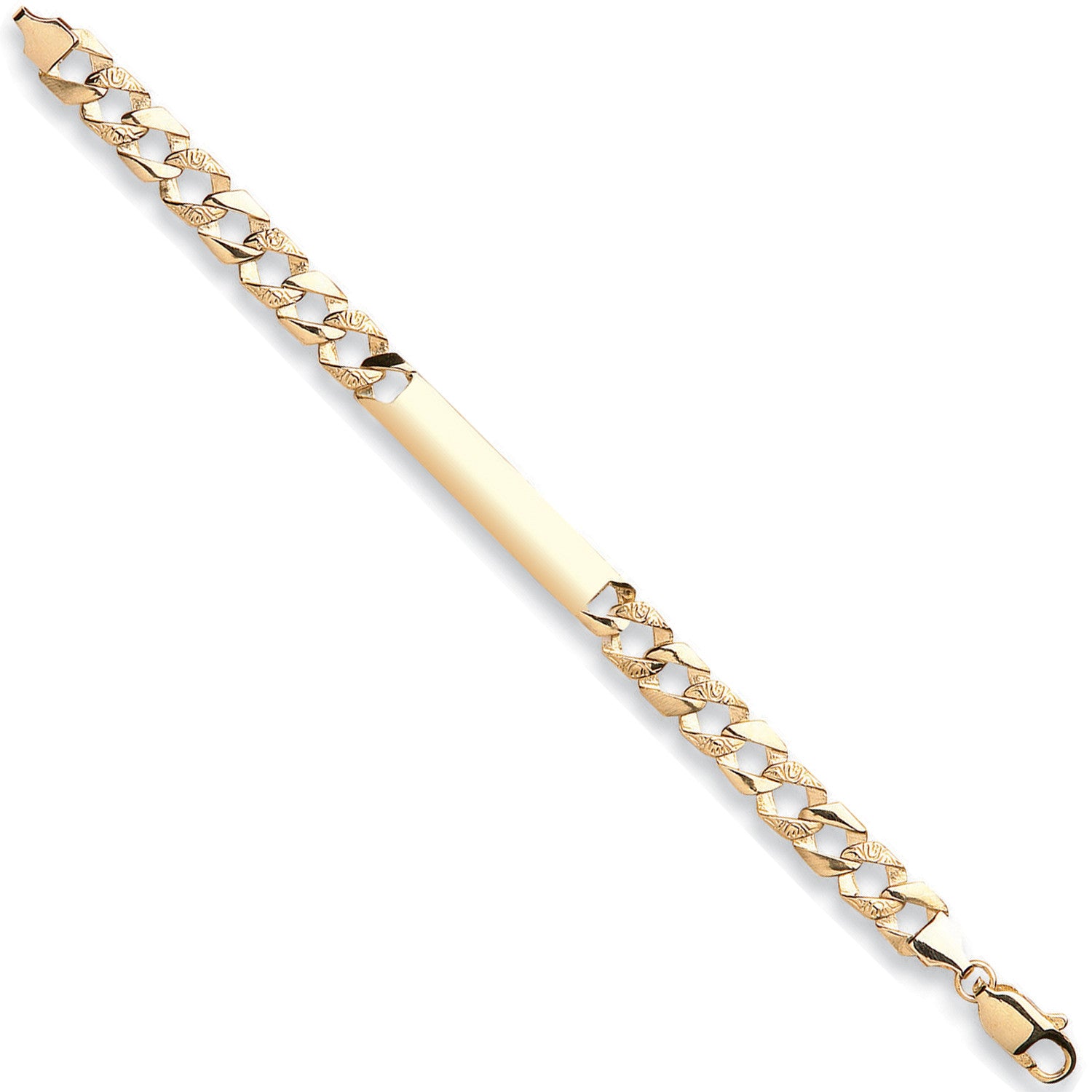 Yellow Gold Plain & Bark Casted Curb Baby ID Bracelet - 9ct Gold
