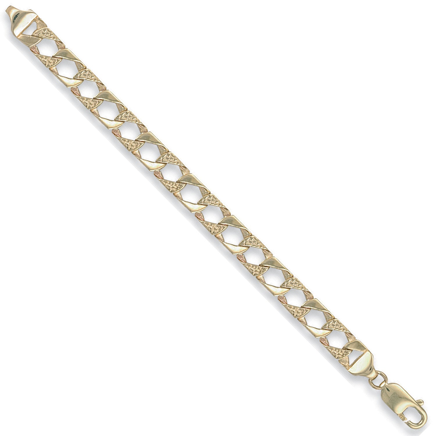 Yellow Gold 7.5mm Plain & Bark Casted Curb Baby Bracelet - 9ct Gold