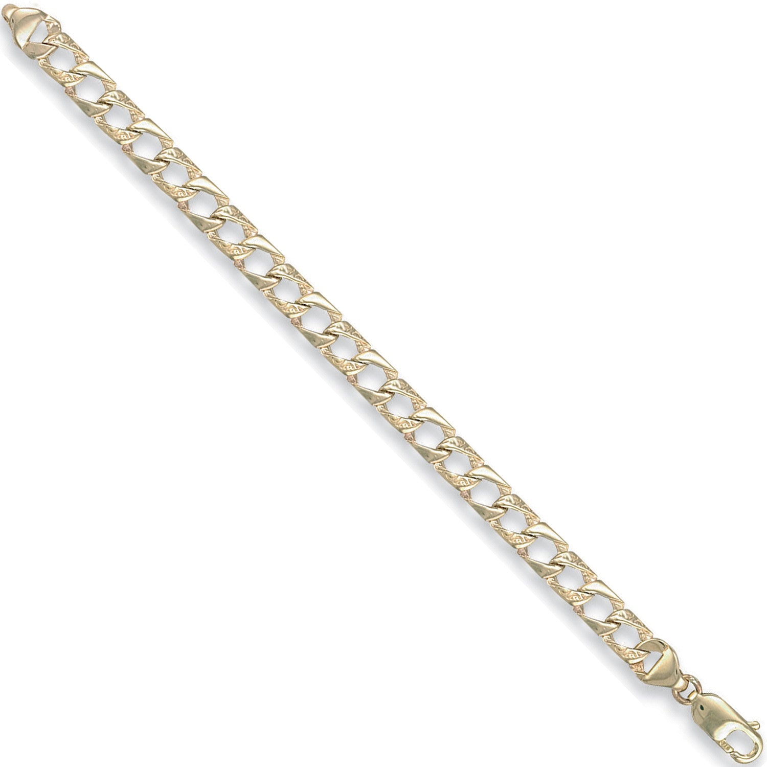 Yellow Gold 7mm Plain & Bark Casted Curb Baby Bracelet - 9ct Gold