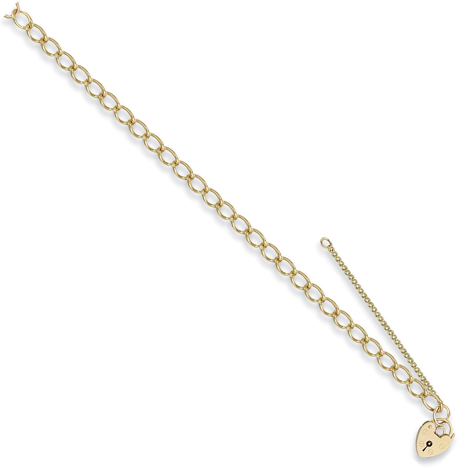Yellow Gold Open Curb & Padlock Charm Bracelet - 9ct Gold