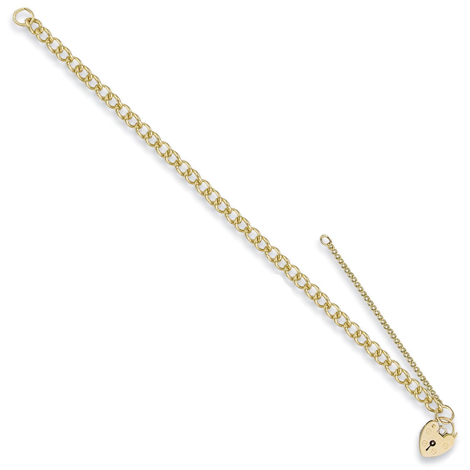 Yellow Gold Open Curb & Padlock Charm Bracelet - 9ct Gold