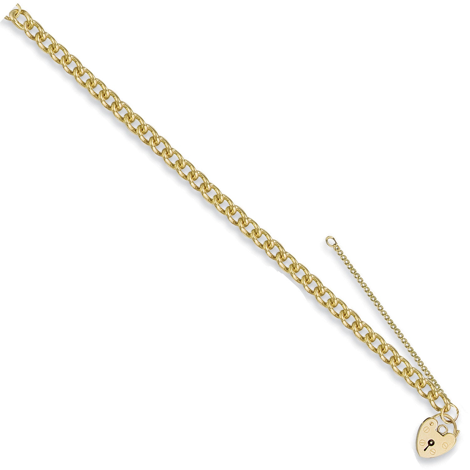 Yellow Gold Tight Link Curb & Padlock Charm Bracelet - 9ct Gold