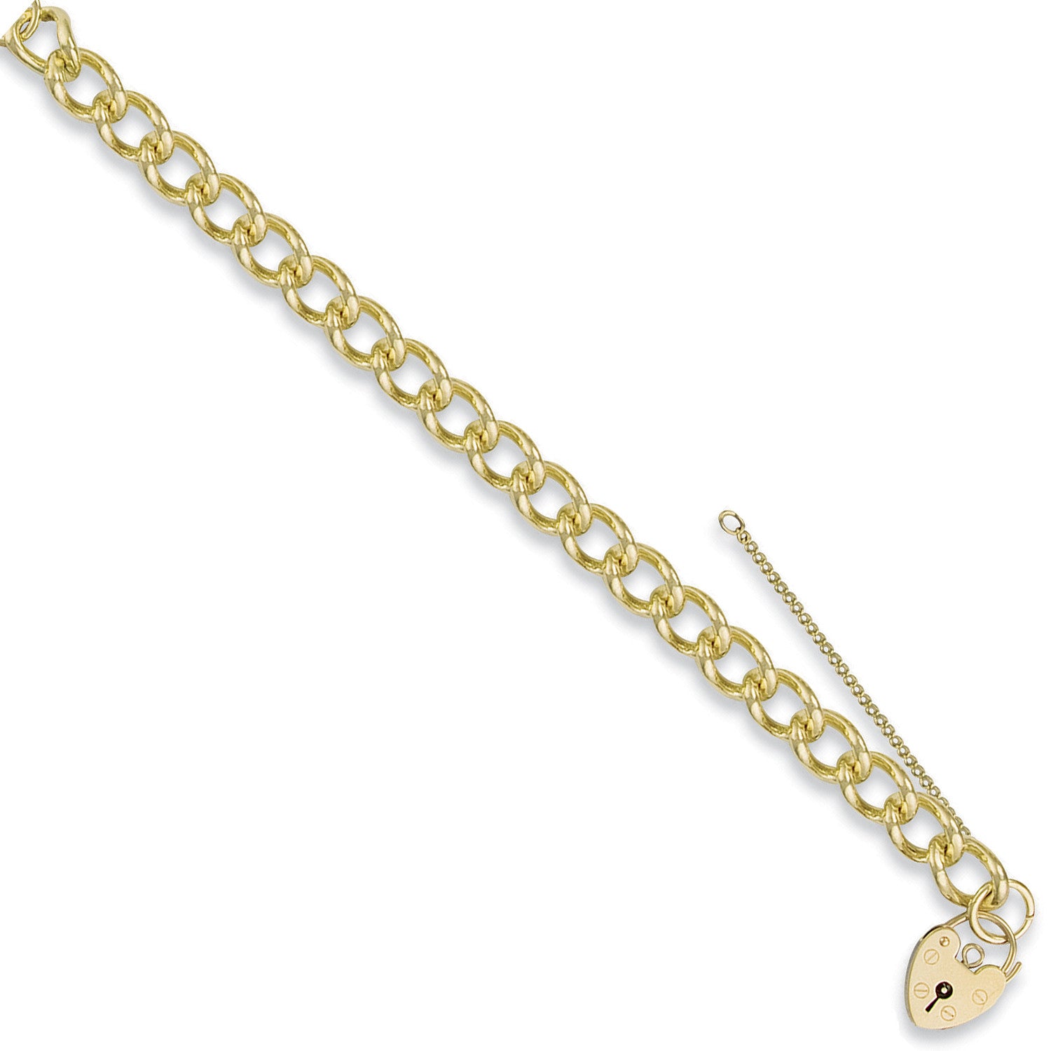 Yellow Gold Open Curb & Padlock Charm Bracelet - 9ct Gold