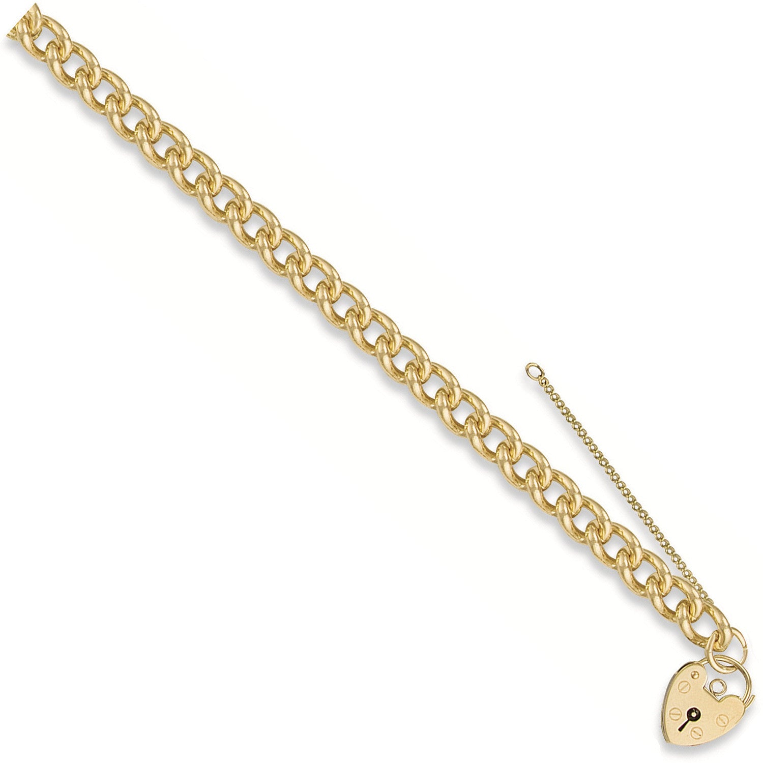 Yellow Gold Tight Link Curb & Padlock Charm Bracelet - 9ct Gold