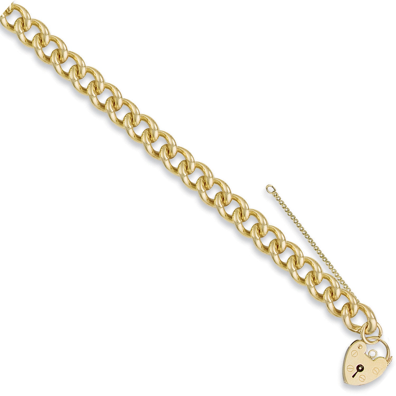 Yellow Gold Tight Link Curb & Padlock Charm Bracelet - 9ct Gold