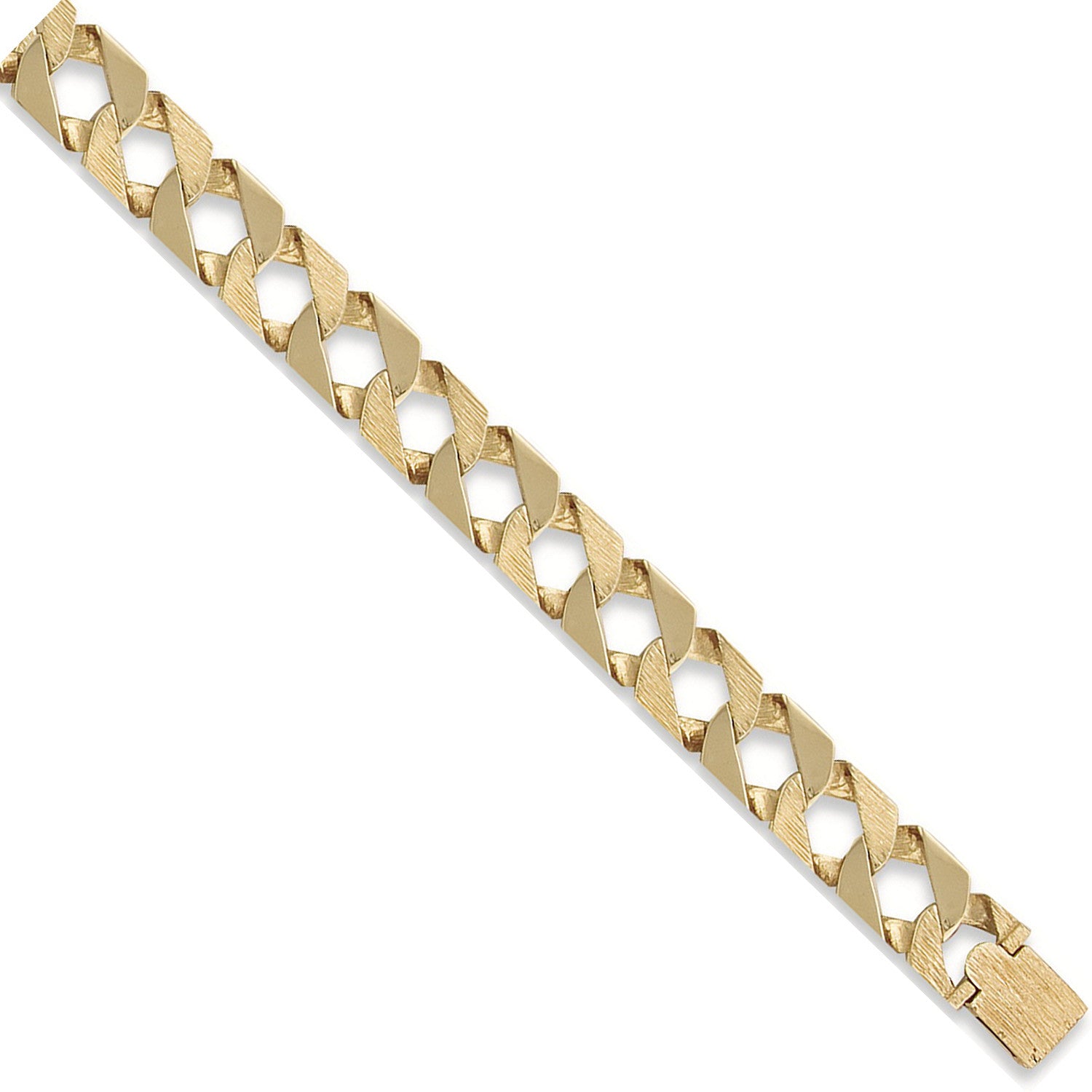 Yellow Gold 17mm Plain & Bark Casted Curb Bracelet - 9ct Gold