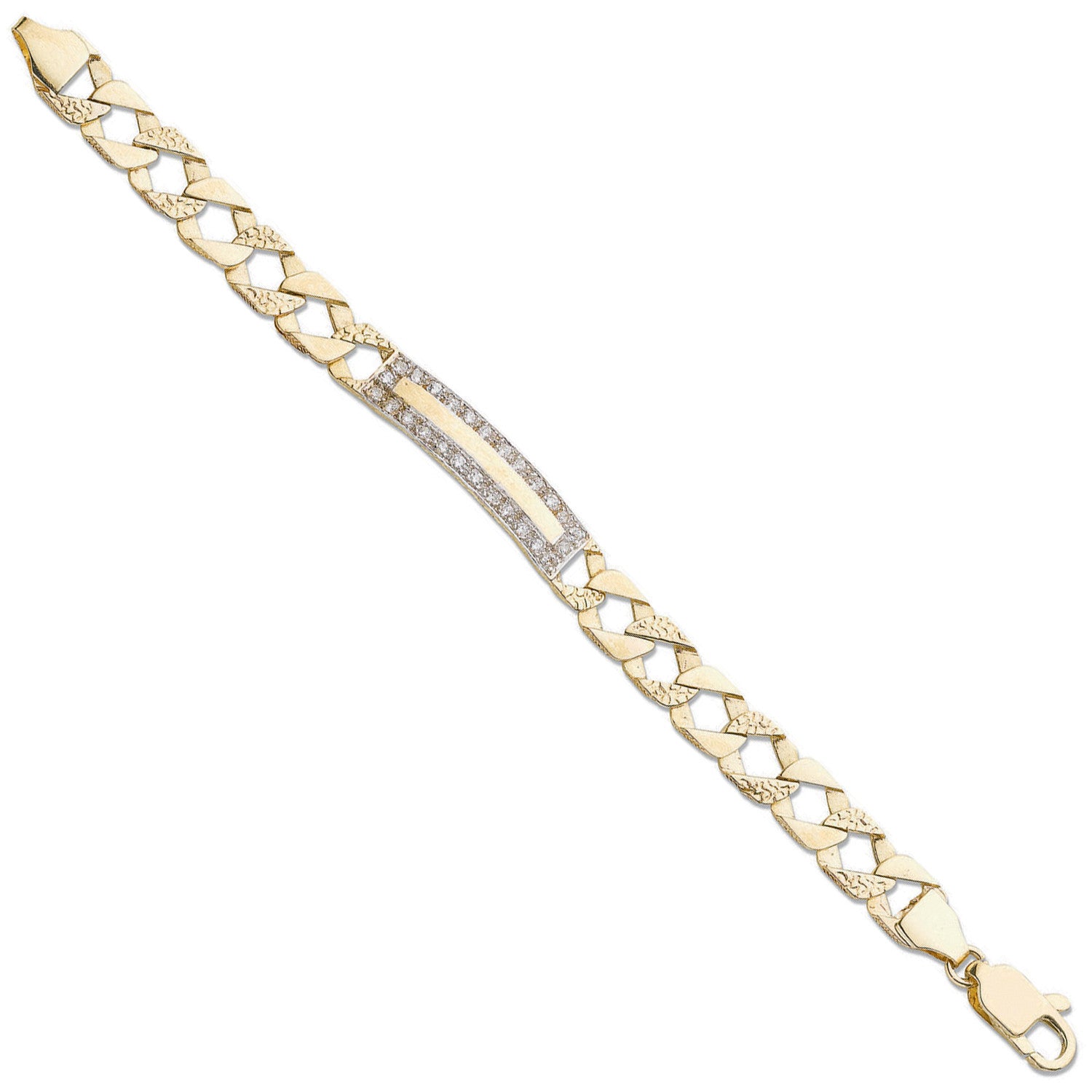 Yellow Gold Plain & Bark Casted Curb Baby ID Bracelet - 9ct Gold