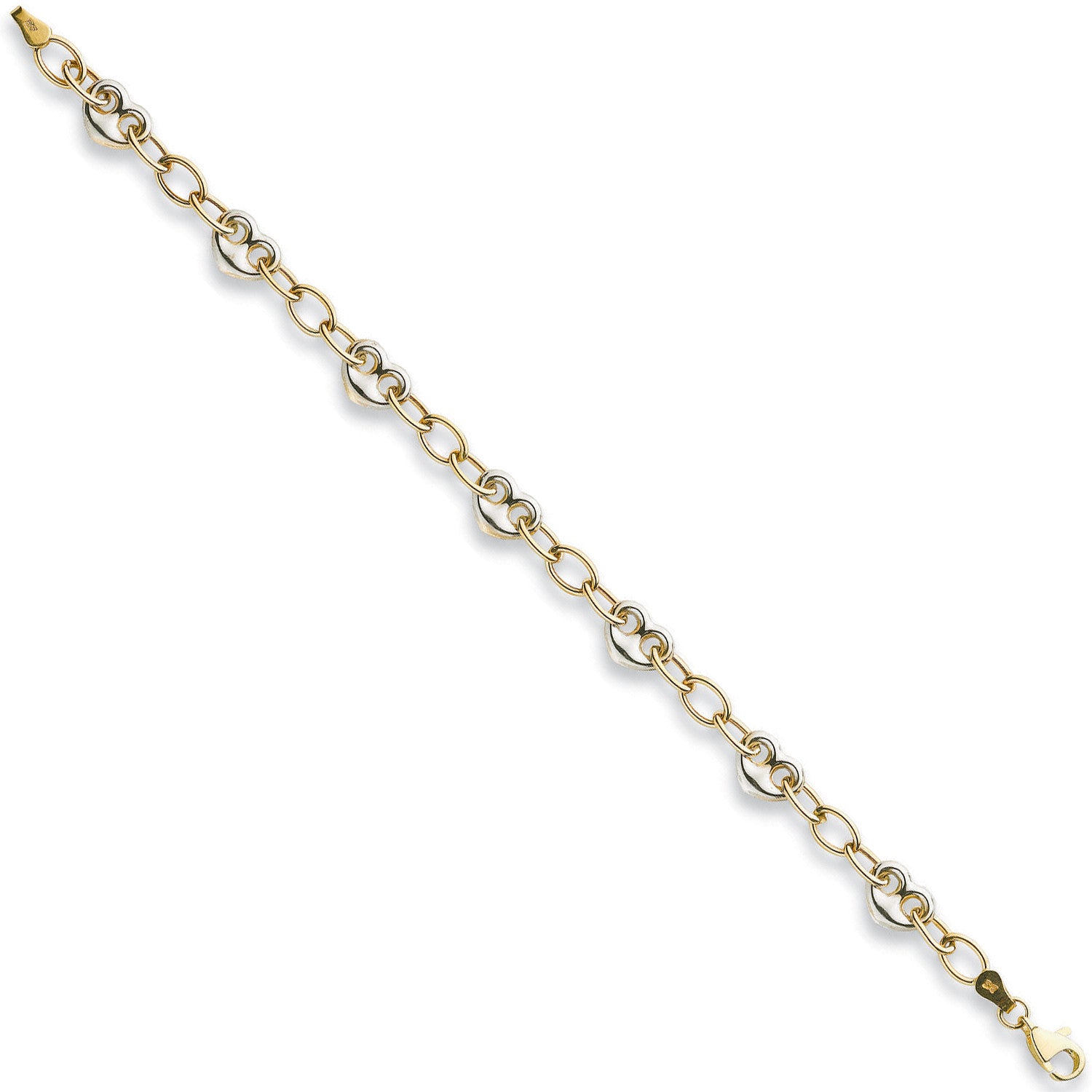 Bracelet maillons cœurs fantaisie Or Blanc & Jaune 5,3 mm - Or 9 carats