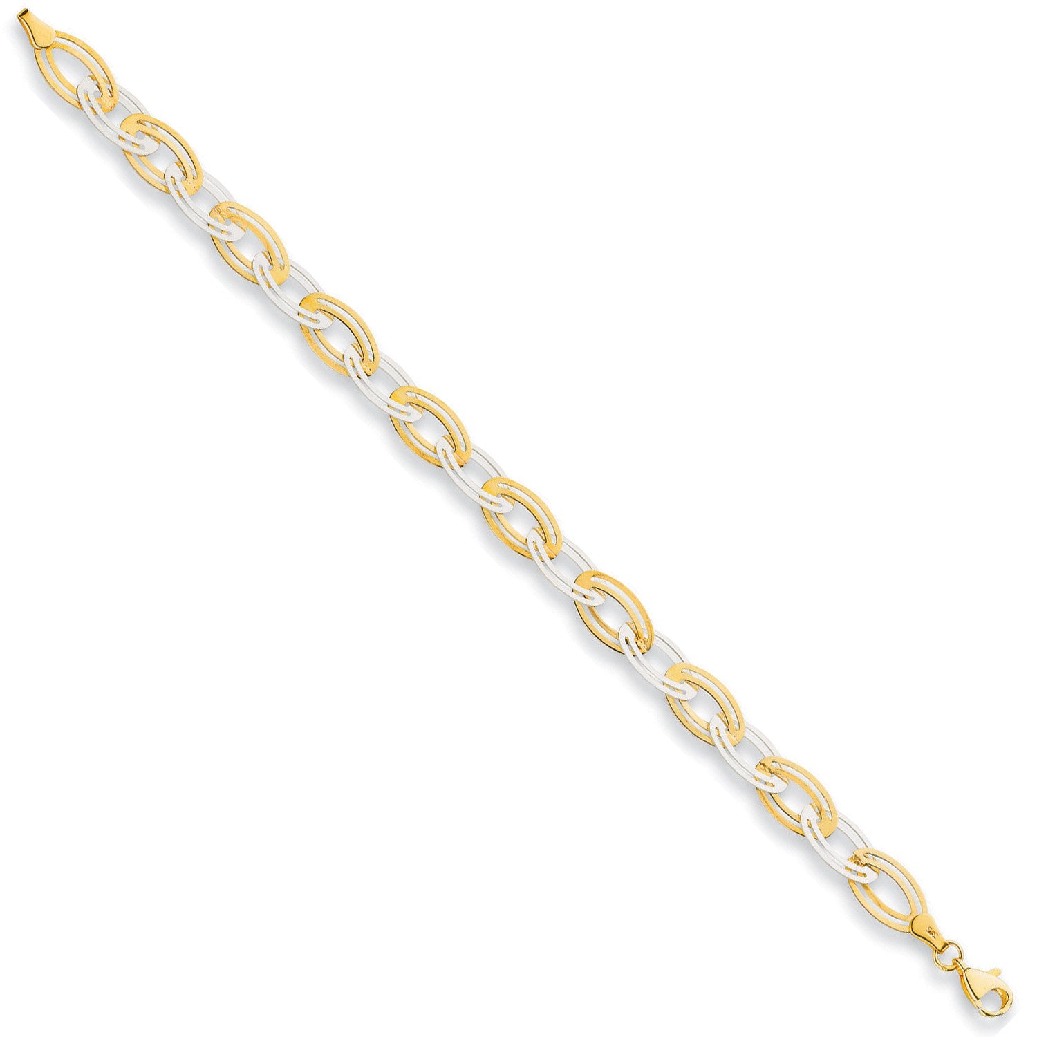 White & Yellow Gold 8mm Fancy Oval Linked Bracelet - 9ct Gold