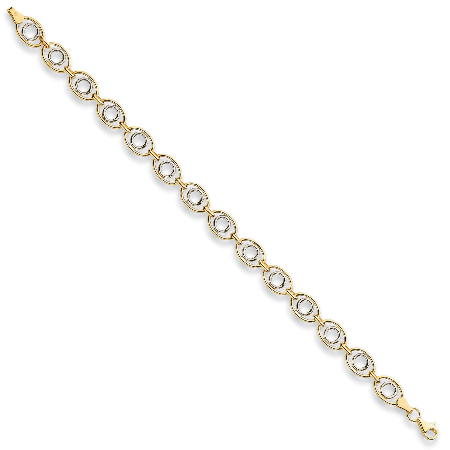 White & Yellow Gold 8mm Fancy Oval Linked Bracelet - 9ct Gold