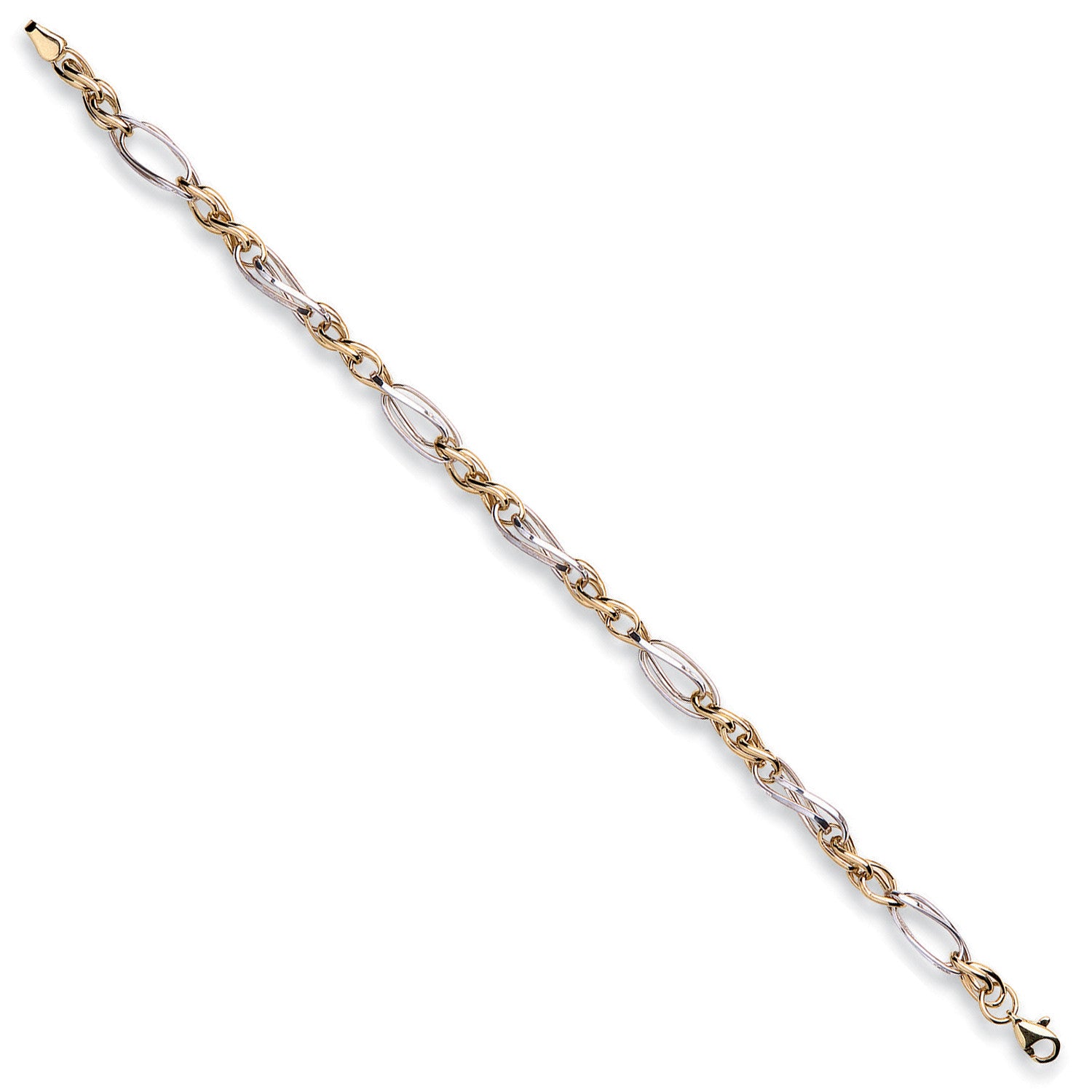 White & Yellow Gold Fancy Oval Linked Bracelet - 9ct Gold