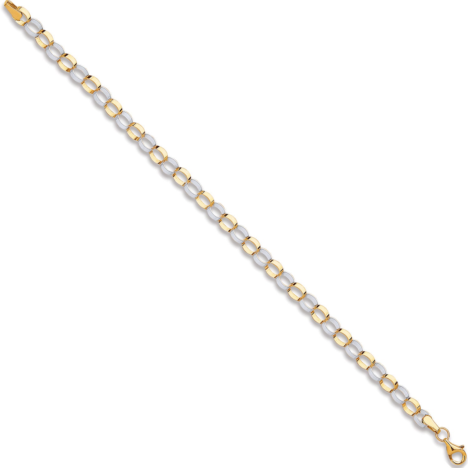 White & Yellow Gold Oval Hollow Link Bracelet - 9ct Gold
